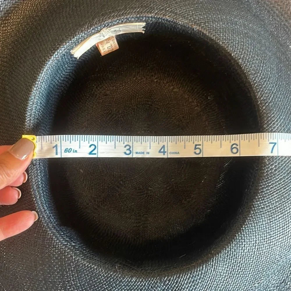 Vintage‎ Filene’s Navy Blue Sun Straw Hat with Satin Paisley Ribbon